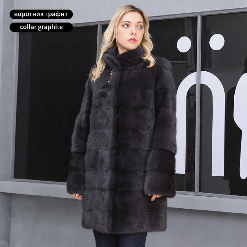 Real Mink Fur Coat Women Winter Natural Mink Coats Hood Genuine Fur Mink Jackets Plus Size Long Vintage Thick Warm Outwear 2024