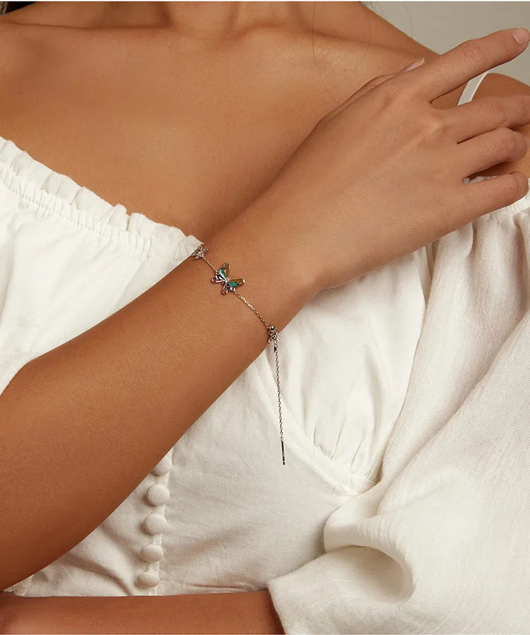 WOSTU 925 Original Sterling Silver Bracelet Brilliant Butterfly Fashion Chain Bracelet For Women Wedding Fine Jewelry Lucky Gift
