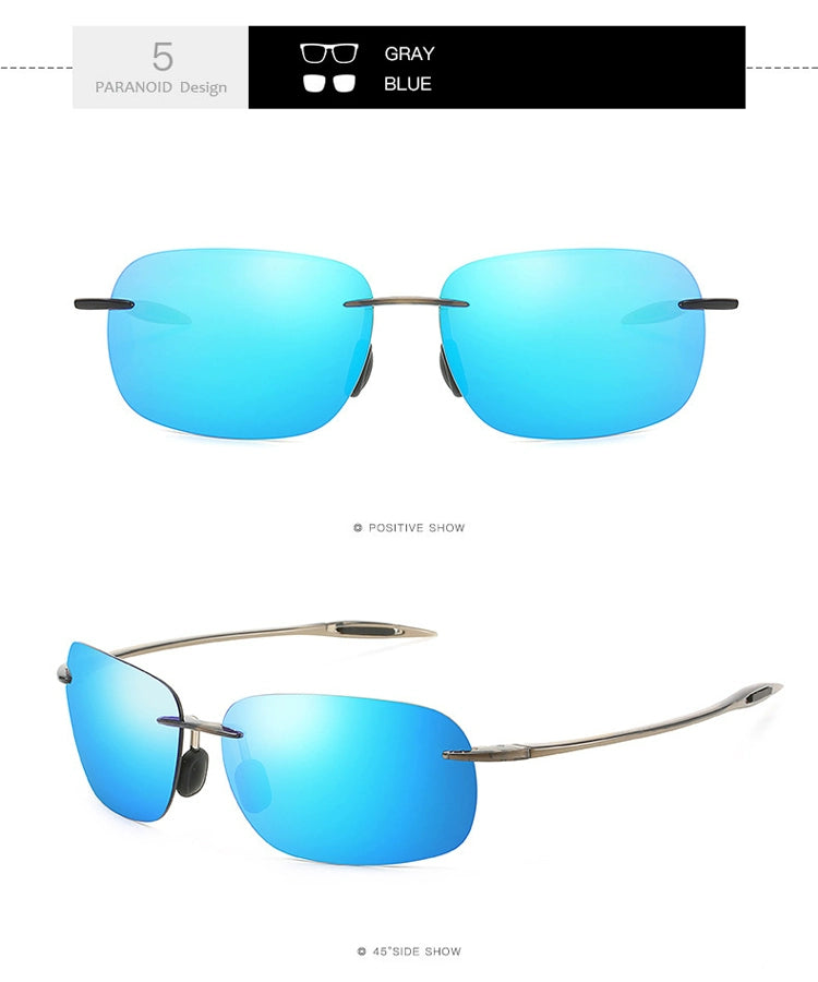 The Matrix Polarized Classic Sports Rimless Sunglasses Men Orange Male Driving Rectangle Ultralight Frame Sun Glasses UV400