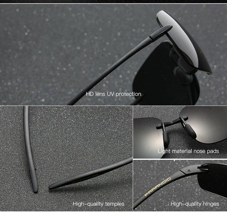 The Matrix Polarized Classic Sports Rimless Sunglasses Men Orange Male Driving Rectangle Ultralight Frame Sun Glasses UV400