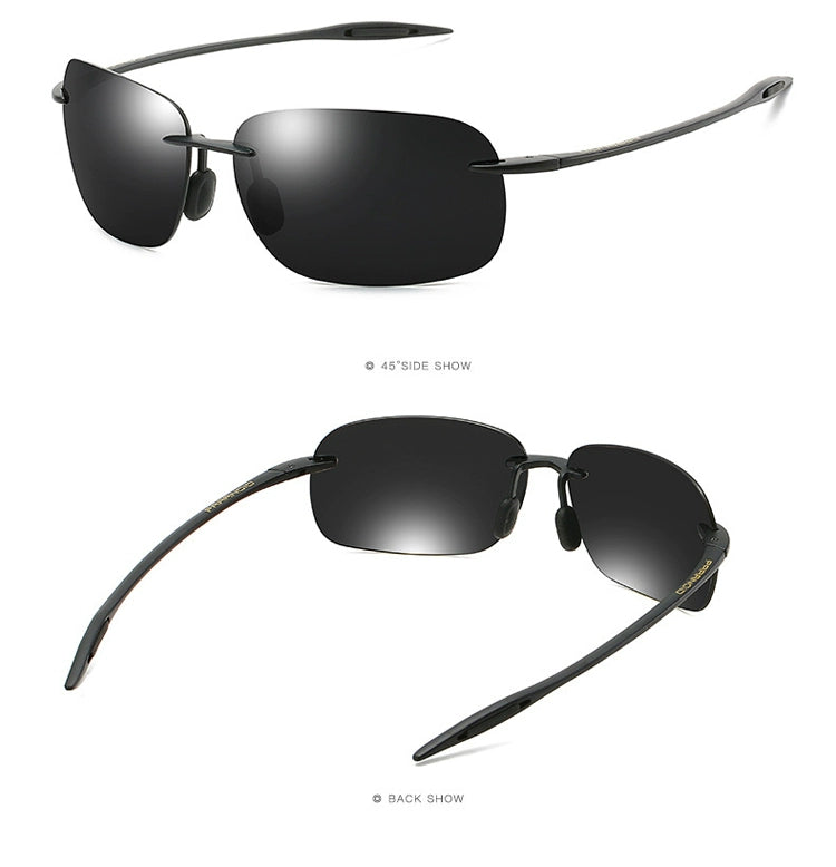 The Matrix Polarized Classic Sports Rimless Sunglasses Men Orange Male Driving Rectangle Ultralight Frame Sun Glasses UV400