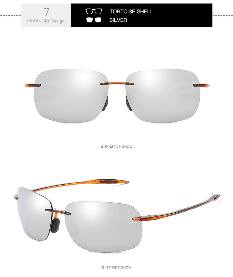 The Matrix Polarized Classic Sports Rimless Sunglasses Men Orange Male Driving Rectangle Ultralight Frame Sun Glasses UV400