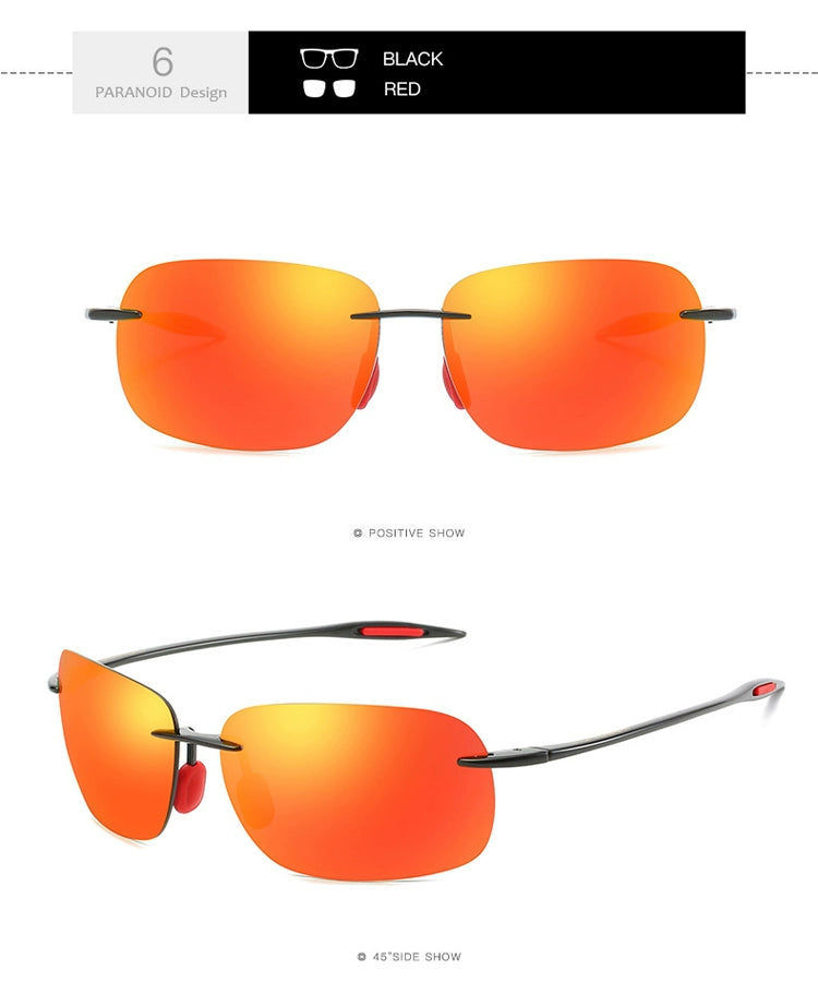 The Matrix Polarized Classic Sports Rimless Sunglasses Men Orange Male Driving Rectangle Ultralight Frame Sun Glasses UV400