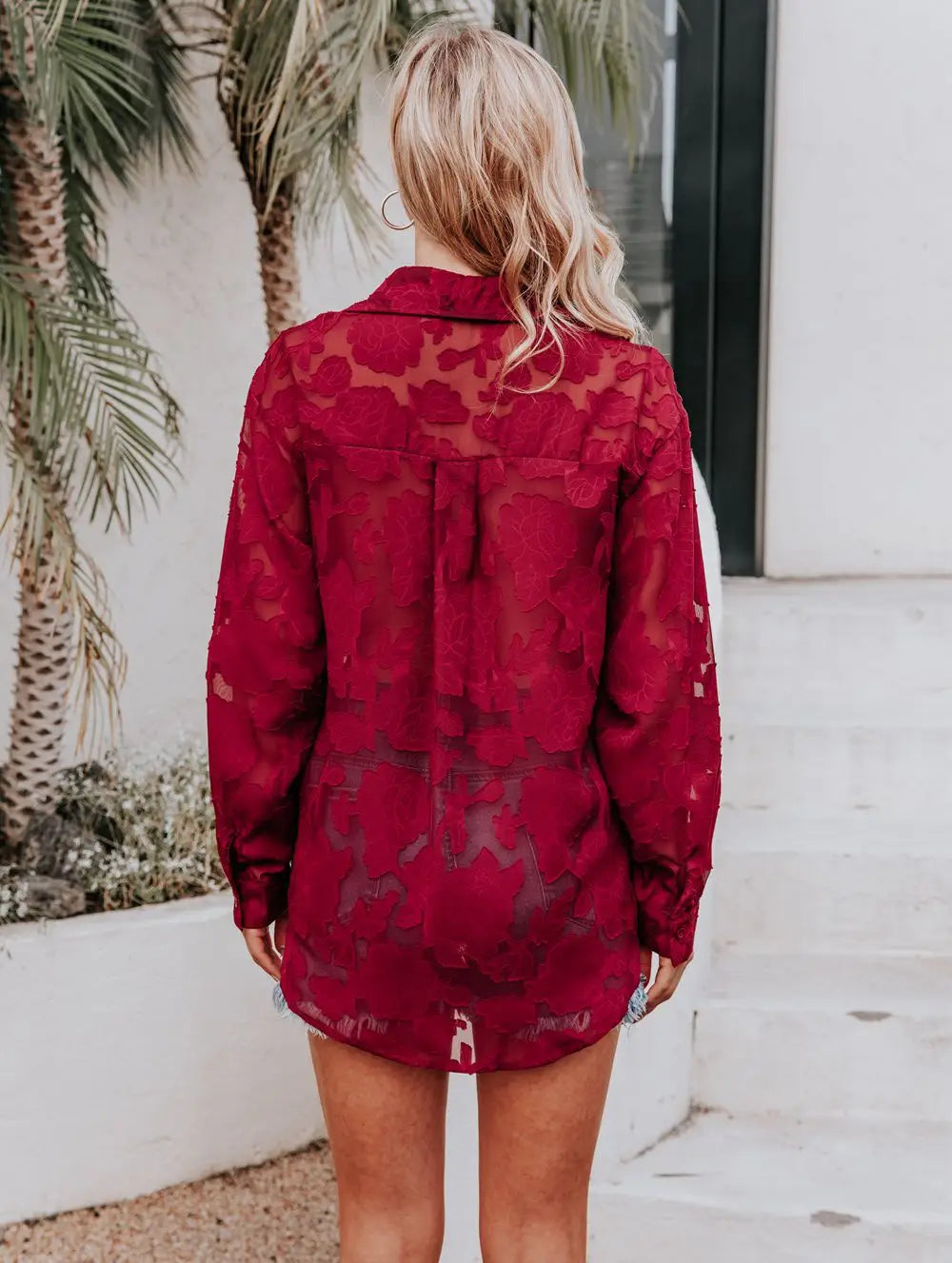 Elegant Long Sleeve Lapel Lace Blouse Office Lady Spring Summer Hollow Out Jacquard Loose Shirt Oversized Tops Luxury Chic Tunic