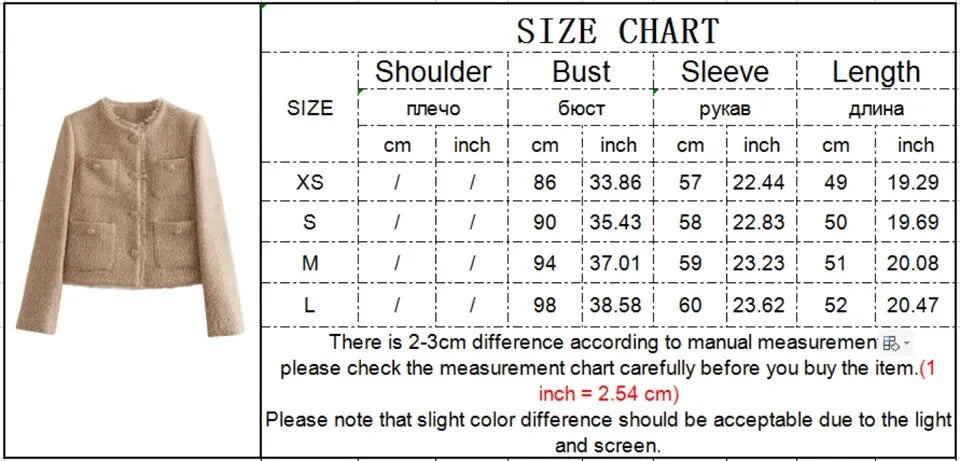 MUJER Women's Jacket Coat Tweed Cropped Jacket New in Outerwears Autumn Winter Crop jacket Woman Long Sleeve Elegant Short Coats