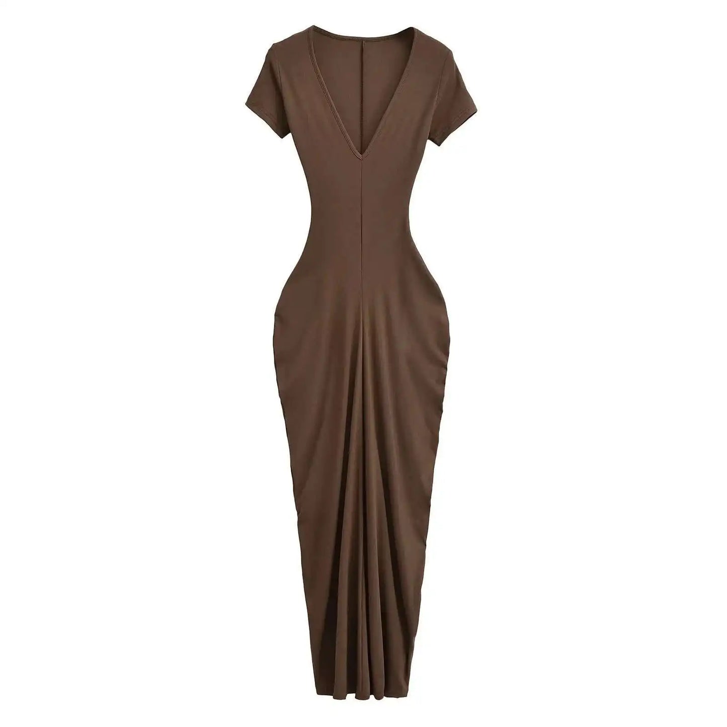 Spicy Girl Sexy Short Sleeved Dress 2024 Summer New High Waist Wrapped Hip Tight Large V-neck Long Dress 90AU