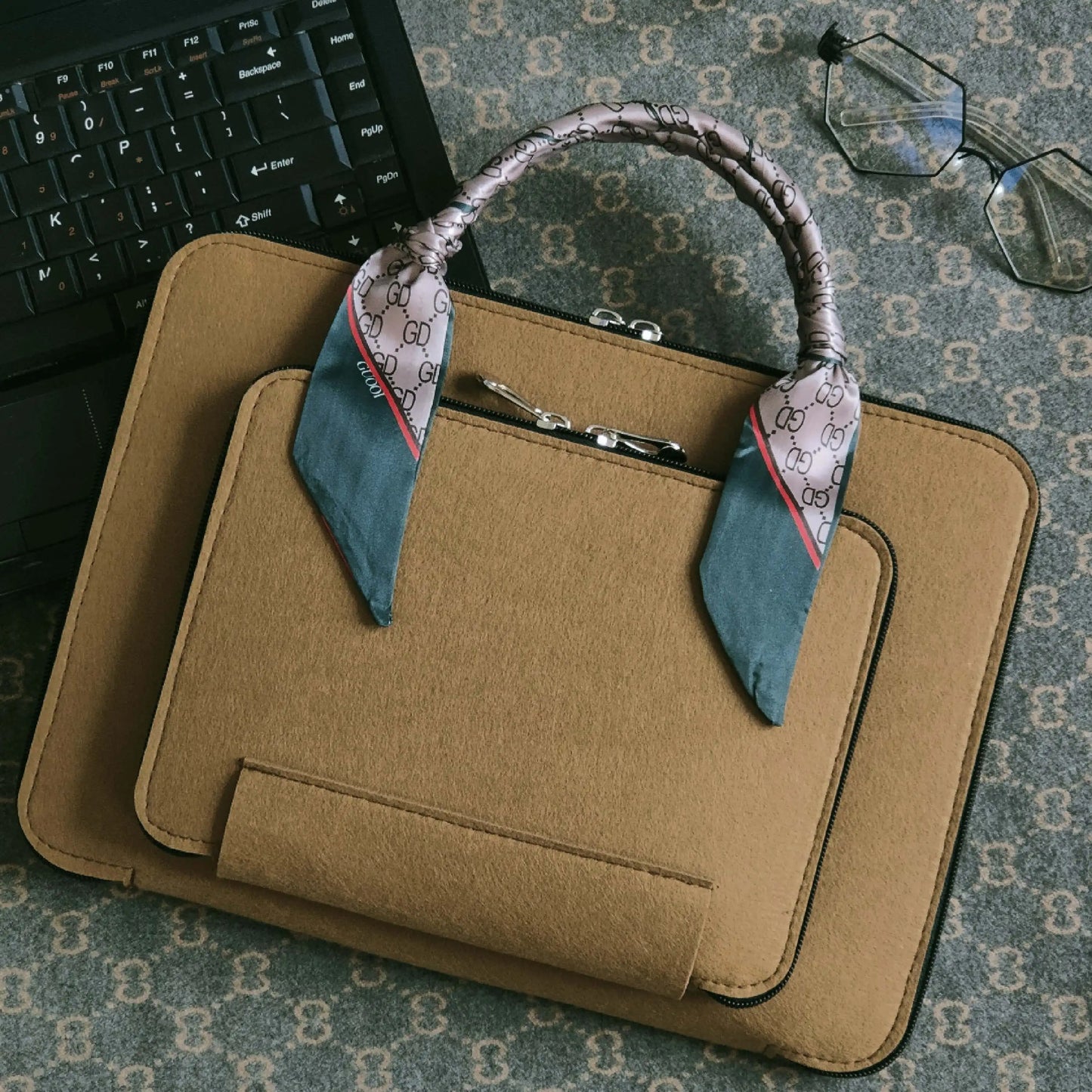 Wool Felt Laptop Bag 13 14 15 15.6 Inch Sleeve Case Women Briefcase with Silk Scarf for Macbook Microsoft Lenovo DELL HP ASUS
