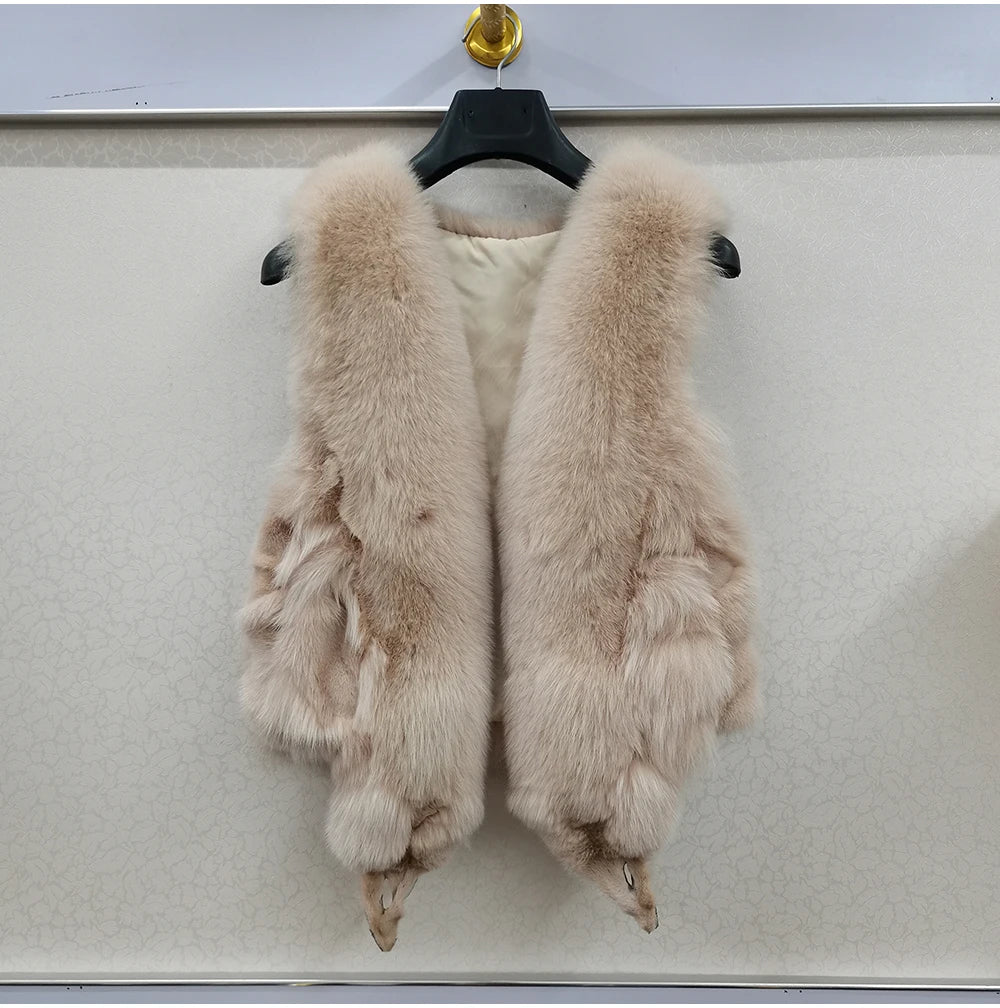 2025 Women Luxury 100% Genuine Real Fox Fur Vest Natural Soft Fox Fur Sleeveless Jacket New Lady Quality Warm Real Fox Fur Gilet