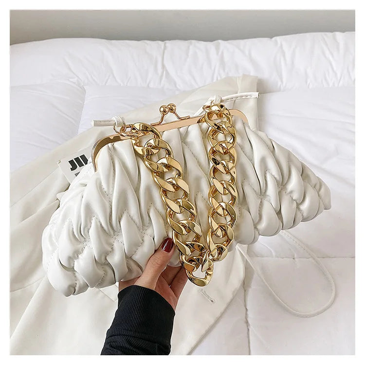 Pleated Lingge Fashion Shell Bag Women's Versatile Chain Handbag Casual One Shoulder Crossbody Chain Accessories Women's Bag