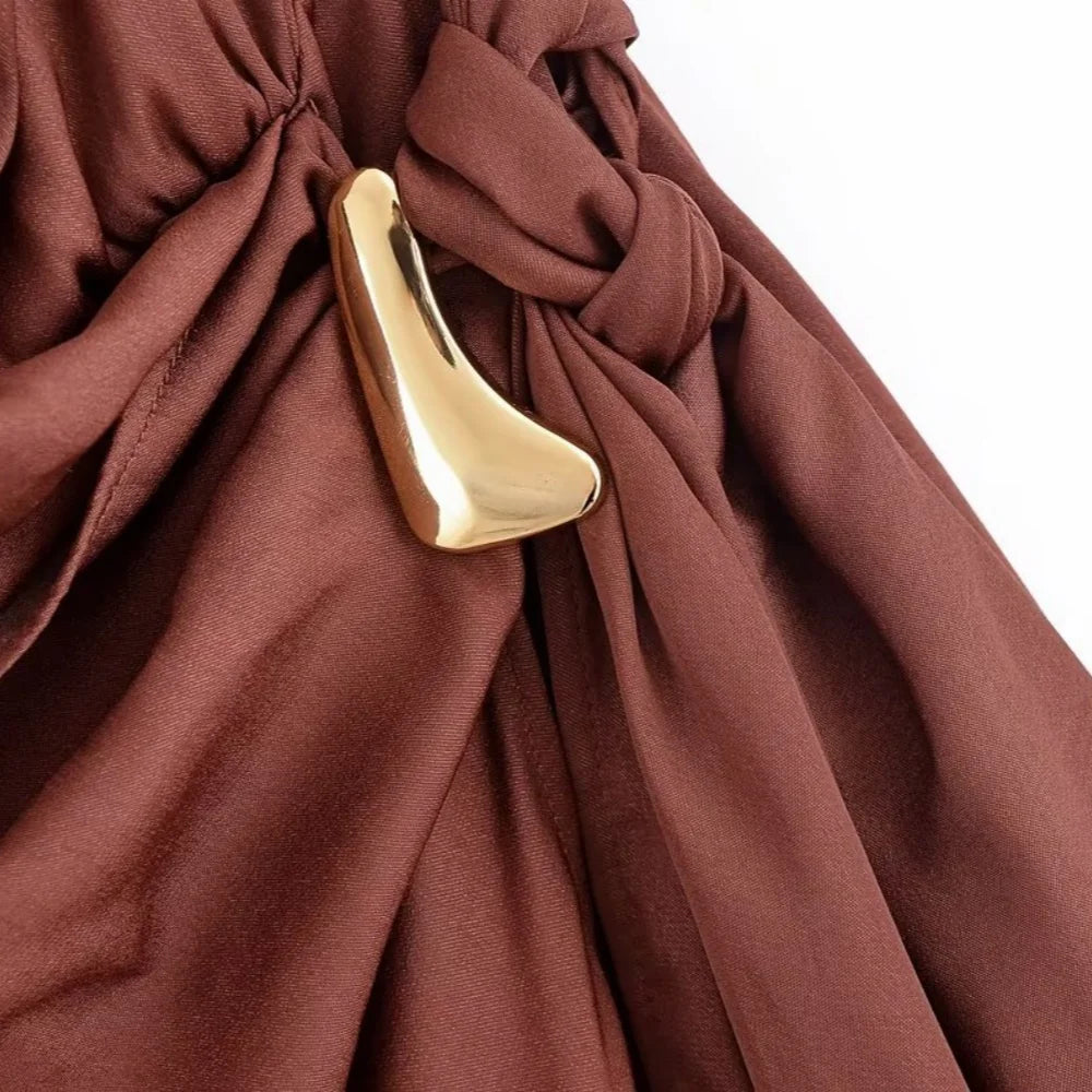 MYST&ZA2025 new summer women's clothing casual fashion comfortable slim sexy inlaid backless midi halter neck short dress