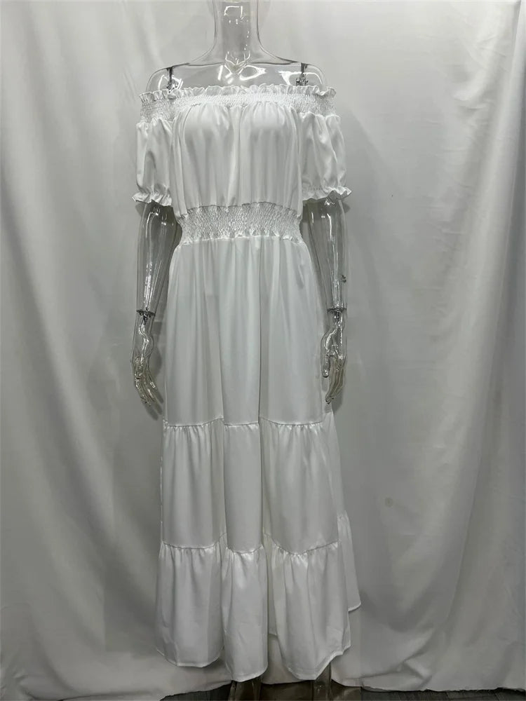 Green Boho Maxi Dress Women Summer Oversize Loose Casual Slash Neck Long Dress Female Fashion Elegant Beach Party Dress 2023 New