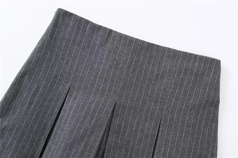 MUJER Women's Shorts Skirts High Waist Pleated Skirt Shorts Women Striped Bermuda Shorts Woman Fashion Casual Mini Shorts Women