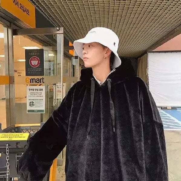 2023 Autumn New Light Luxury Fashion Hooded Sweater Men Loose Long-sleeved Warm Plush Jacket Top Boutique Clothing Simple Style