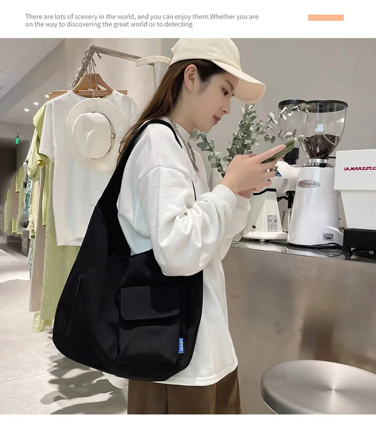 Japanese Casual Shoulder Bag Women Pure Color Large Capacity Handbags and Purses Student Book Bag Tote Bag Nylon Bag Bolso Mujer