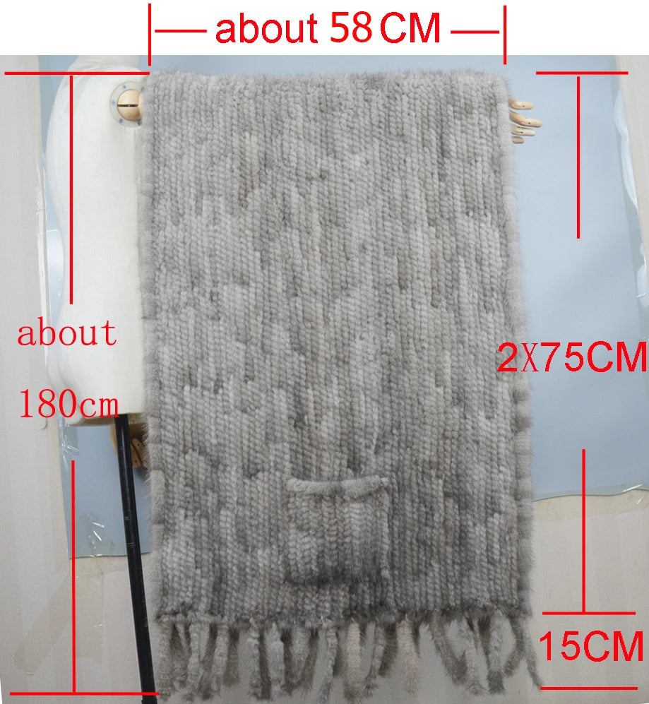 Long Style Winter Real Natural Mink Fur Scarf Lady 100% Natural Real Mink Fur Shawl Women Knitted Real Mink Fur Pashmina Scarves
