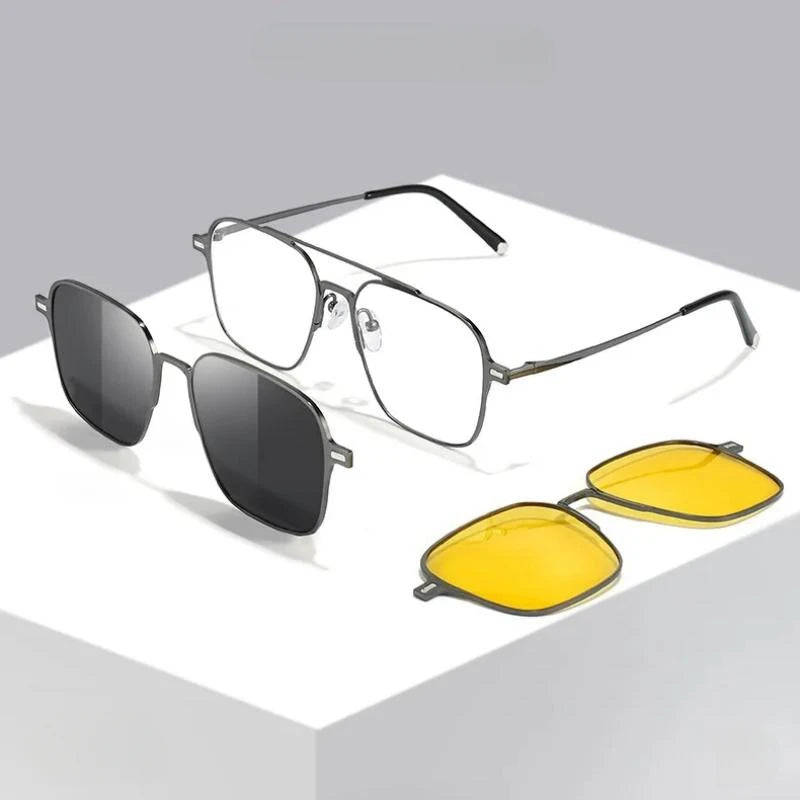 ZHIYI Brand Men Polarized Sunglasses Magnet Adsorption on Glasses Frame 2x Lens Day Night Vision Glasses for Driving Male