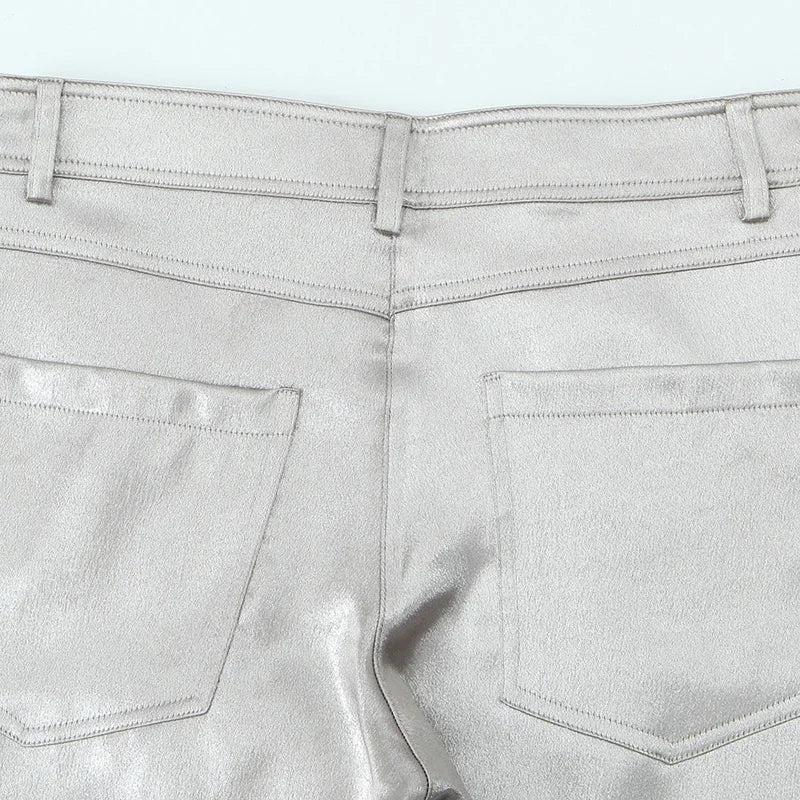 2024 Women Autumn Silver Wide Leg Fleece Pants Vintage High Waist Office Lady PU Female Trousers Women's Clothing Free Shipping