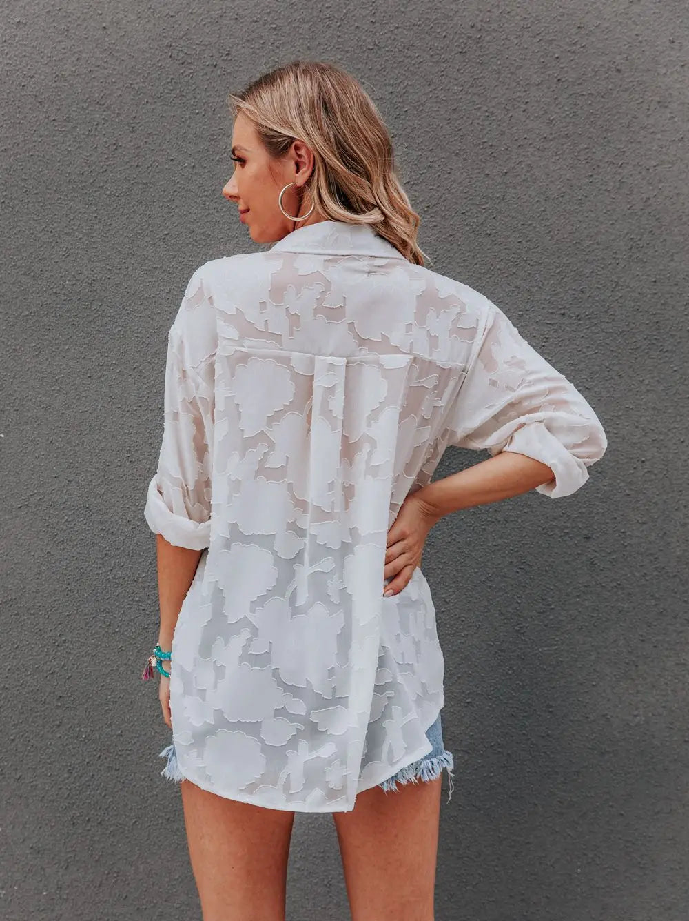 Elegant Long Sleeve Lapel Lace Blouse Office Lady Spring Summer Hollow Out Jacquard Loose Shirt Oversized Tops Luxury Chic Tunic