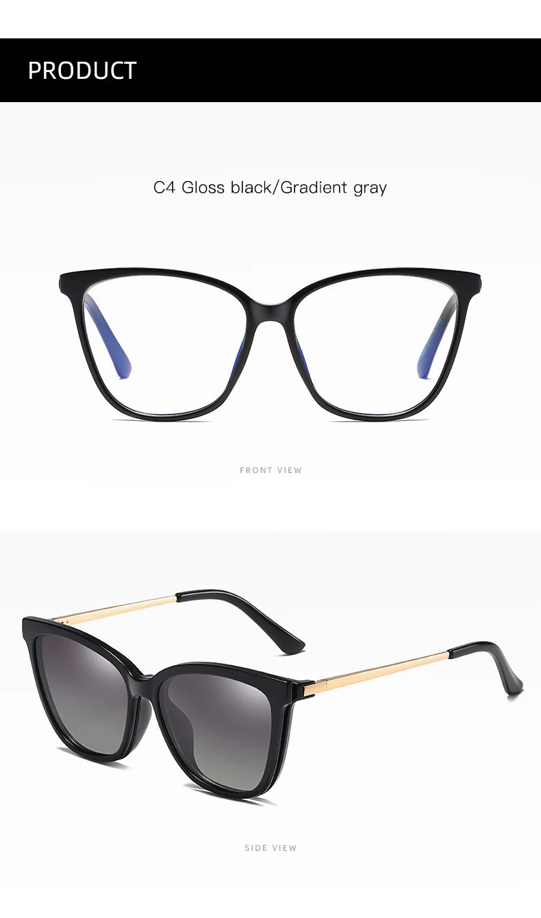 KANDREA Cat eye Large Frame Women Outdoor Magnetic Dual-Purpose Polarized Clip-on Sunglasses Anti-Blue Light Frame Glasses 95655