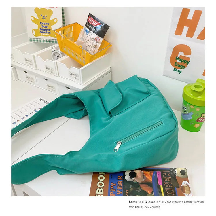 Japanese Casual Shoulder Bag Women Pure Color Large Capacity Handbags and Purses Student Book Bag Tote Bag Nylon Bag Bolso Mujer