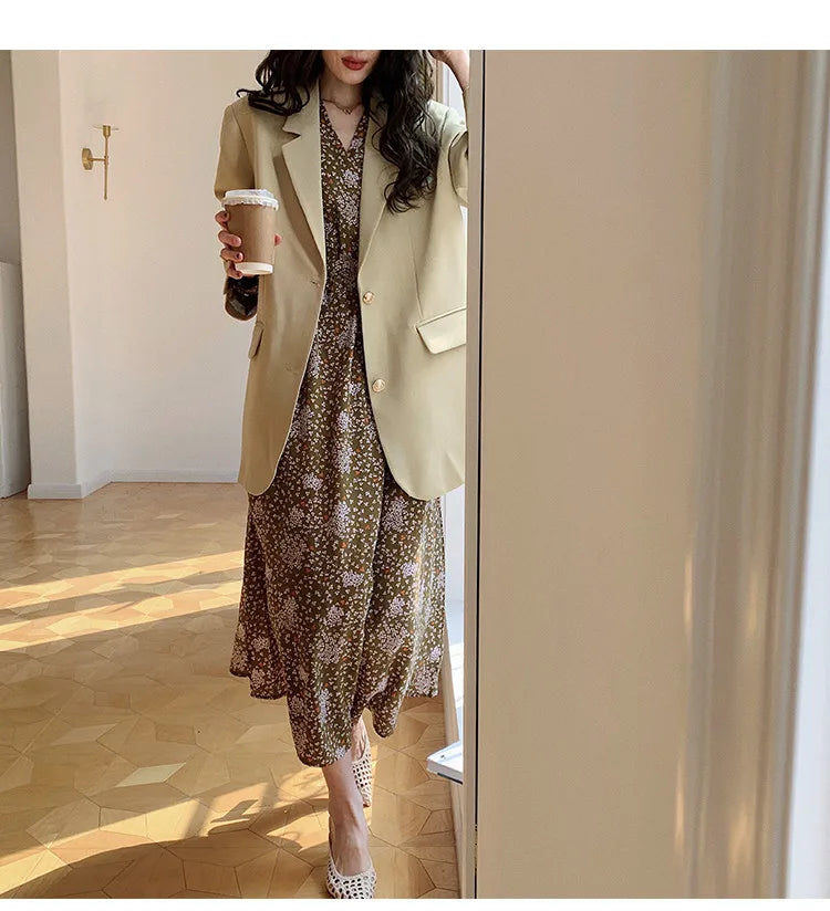 ARTKA 2023 Spring New Women Dress Elegant Loose Puff Sleeve Prints Dresses V-Neck High Waist A-Line Chiffon Long Dress A22LA055C