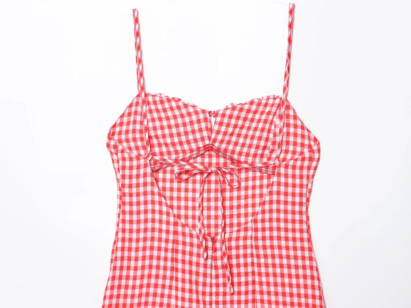 Summer 2025 Slit Backless MIDI Dress Grid Point Print Sexy V-Neck Charming Woman Clothing with High Thigh Split