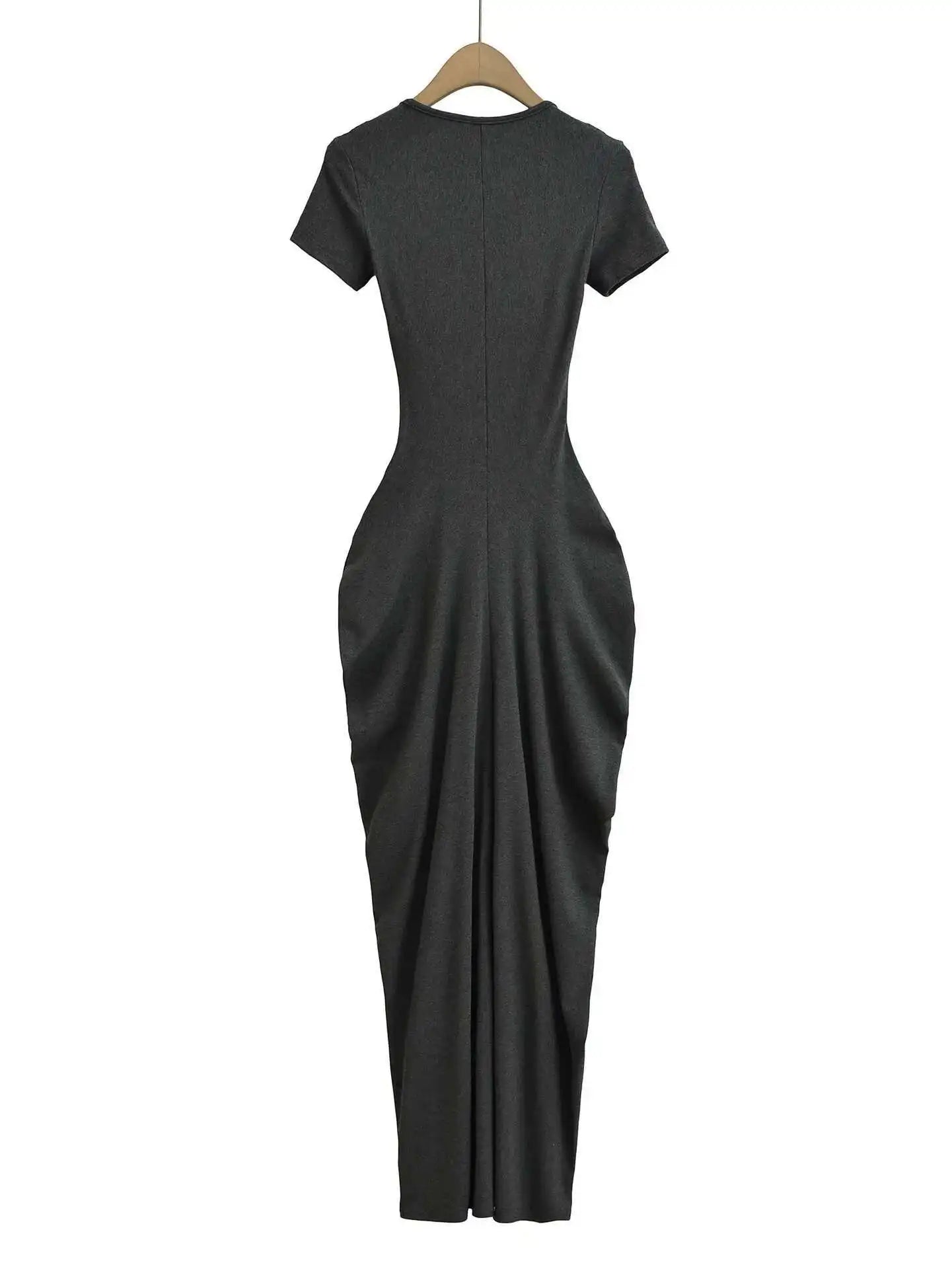 Spicy Girl Sexy Short Sleeved Dress 2024 Summer New High Waist Wrapped Hip Tight Large V-neck Long Dress 90AU