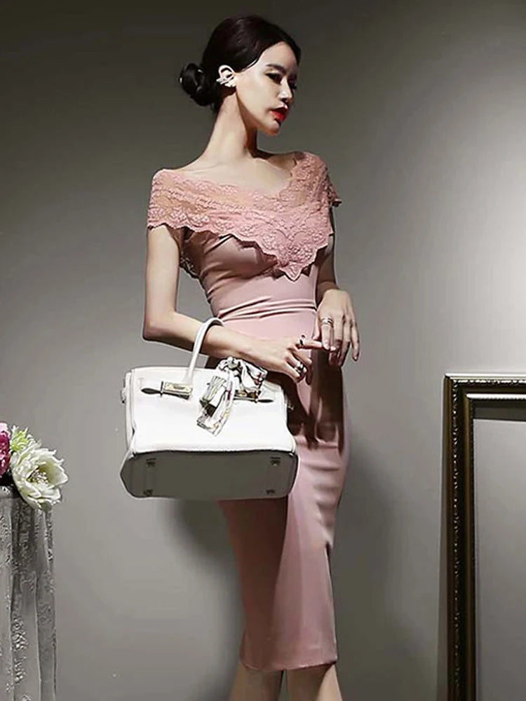 New Summer Elegant Women Evening Dress Chic Sweet Sexy Off-Shoulder Slim Midi Dresses Party Gown Vacation Birthday Mujer Vestido