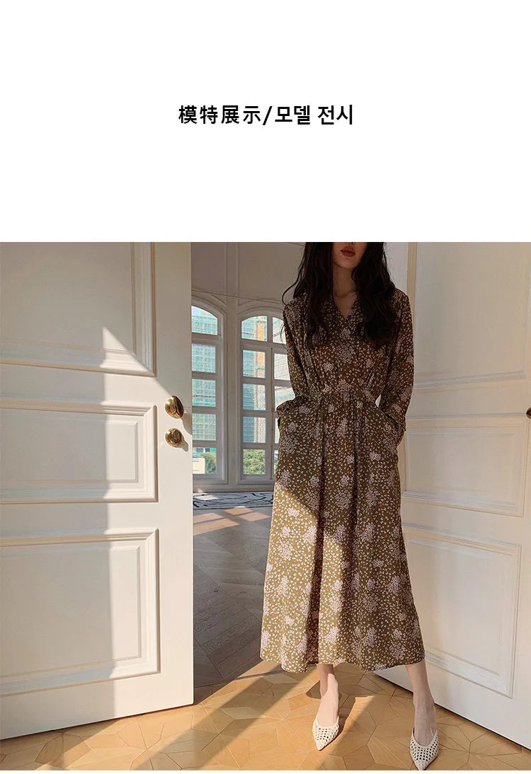ARTKA 2023 Spring New Women Dress Elegant Loose Puff Sleeve Prints Dresses V-Neck High Waist A-Line Chiffon Long Dress A22LA055C