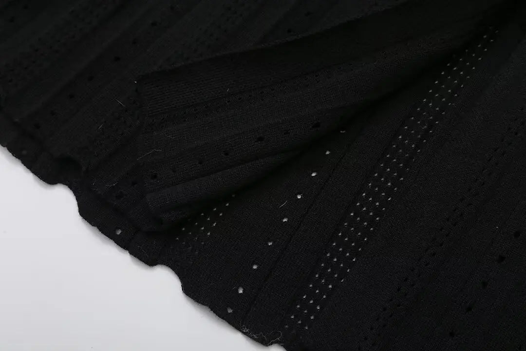 Elegant Knitted Single Breasted Midi Dress Women's Patchwork Dresses Female 2025 Summer Robe New Black Beige Robes Evening Party