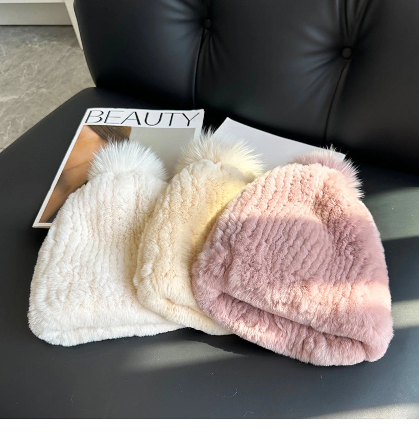 Real Rex Rabbit Fur Hat For Women Winter Thickened Fur Hat Warm Ear Protection Hat Hand Knitted Fur Hat Outdoor Natural Fur Hats