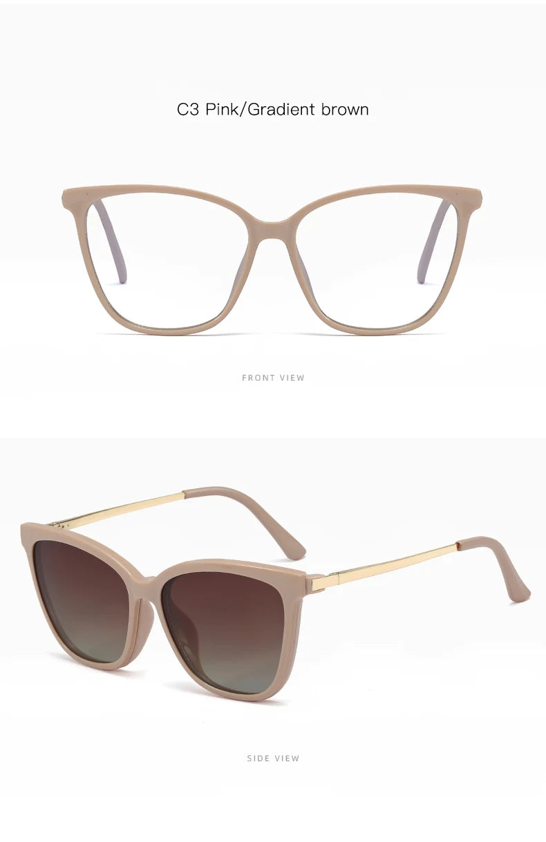 KANDREA Cat eye Large Frame Women Outdoor Magnetic Dual-Purpose Polarized Clip-on Sunglasses Anti-Blue Light Frame Glasses 95655