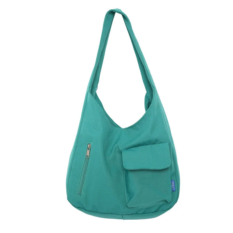 Japanese Casual Shoulder Bag Women Pure Color Large Capacity Handbags and Purses Student Book Bag Tote Bag Nylon Bag Bolso Mujer