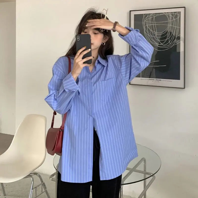 Sun Protection Korean Style Women's Clothing Spring and Summer Stripe Long Sleeve Blouses Outdoor Cardigan Clothes Shirts