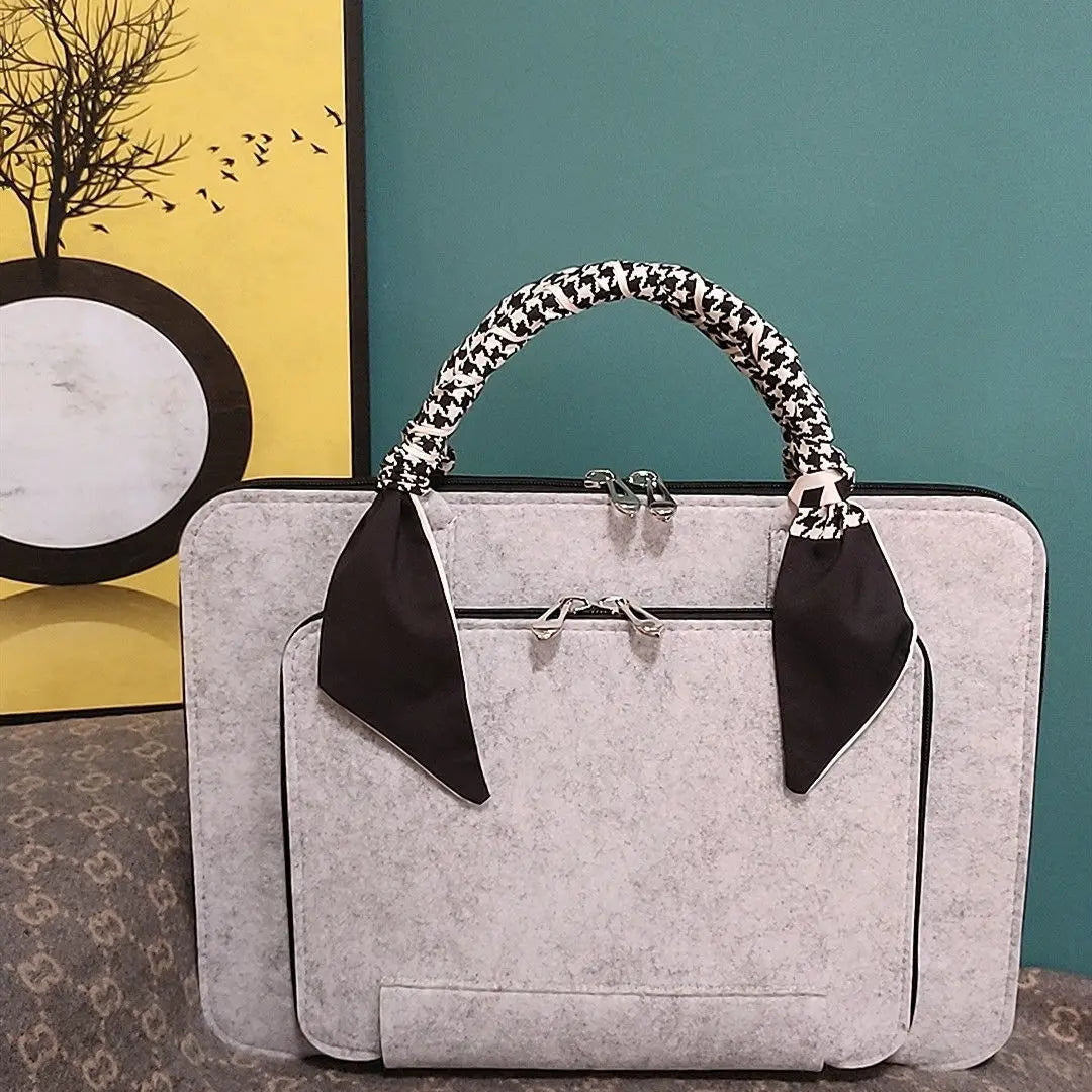 Wool Felt Laptop Bag 13 14 15 15.6 Inch Sleeve Case Women Briefcase with Silk Scarf for Macbook Microsoft Lenovo DELL HP ASUS