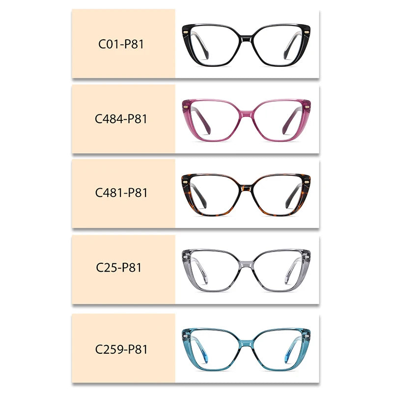 Women Fashion Cat Eye Shape Optical Glasses Frame with Recipe Prescription Female Eyewear Stylish Full Rim TR-BC908