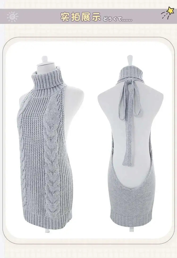 Turtleneck Sweater Mini Dress Backless Underwear Women's Sexy Uniform Dress Elegant Fashion Sweet Women 2023 New D0VL