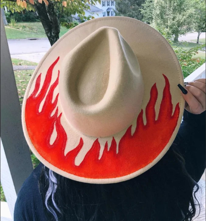 Hand-painted Fedora Hat Men's and Women's Hat Panama Spring Autumn Ribbon Suede Fedora Hat Wide Brim Jazz Cap 2023