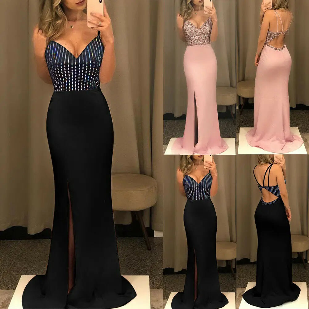 Deep V-neck Backless Dress Women 2023 New Cocktail Party Dresses Backless Summer Maxi Long Bodycon Dress Elegant Dress
