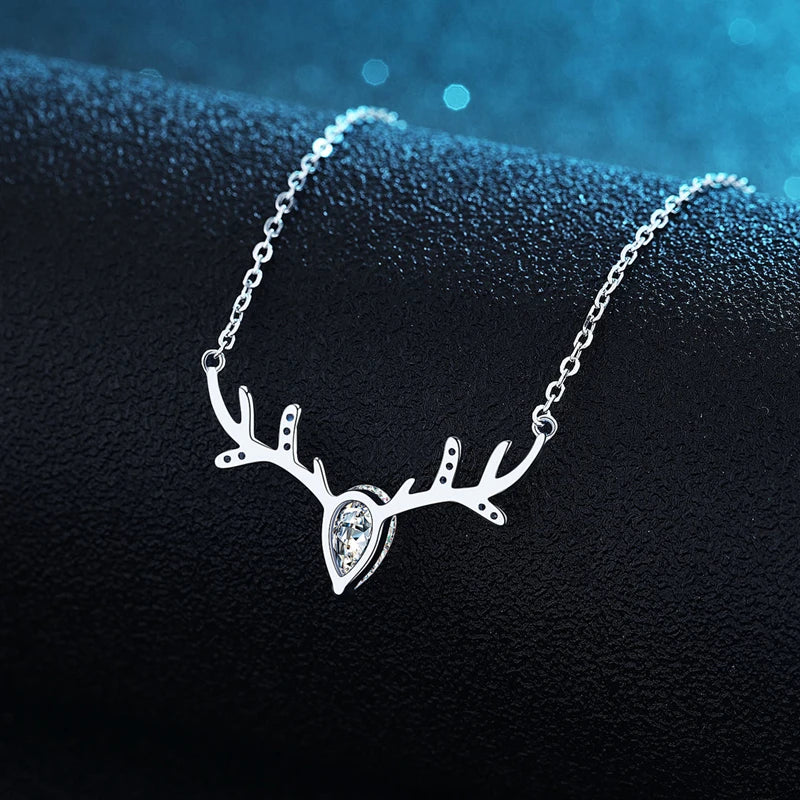 100% 925 Sterling Silver Deer Necklace Luxury 5*8mm Zircon Pendant Necklaces For Women Girl Anniversary Party Best Jewelry Gifts