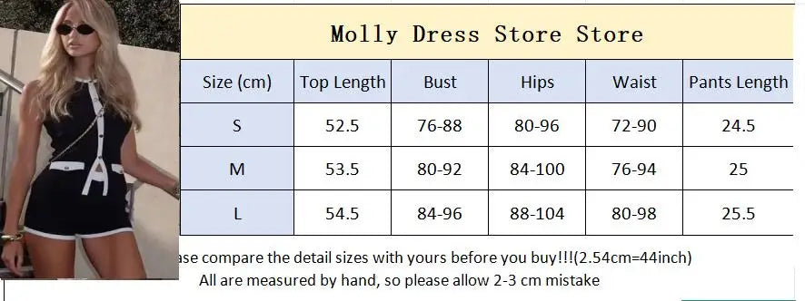 Women Sexy Black Knit Short Pants Suit Elegant Sleeveless Double Pockets Single Breasted Buckle Top 2-piece Set 2025 New Outfits