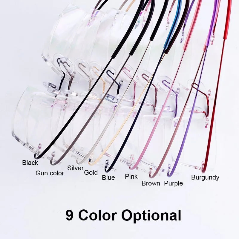 Metal Frame Glasses Women Style Rimless Eye Glasses Nearsighted Spectacles Flexible Temple New Arrival Eyewear Custom Lens Shape