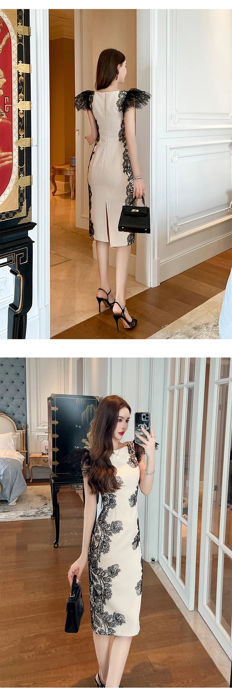 Fashion Summer Evening Long Dress Women Clothes Elegant Pretty Vintage O-Neck Slim Midi Party Guest Robe Mujer Vestidos Fiesta