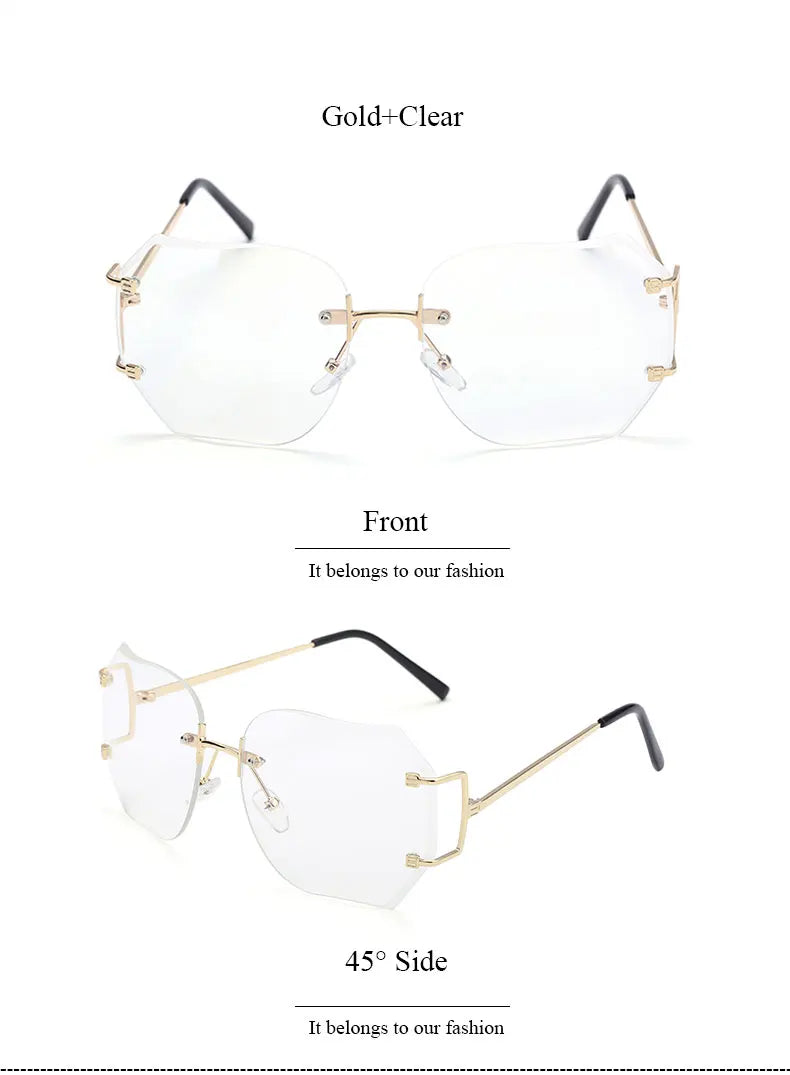 2023 New rimless Frame Metal Sunglasses Women Cool Style Clear Brand Designer retro Square Shades Female Style Dropshiping
