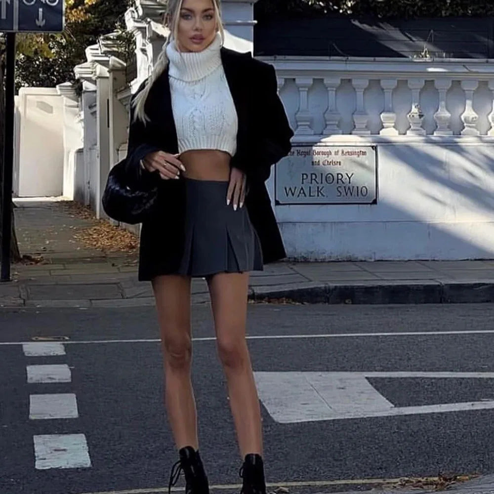 MUJER Women's Shorts Skirts High Waist Pleated Skirt Shorts Women Striped Bermuda Shorts Woman Fashion Casual Mini Shorts Women