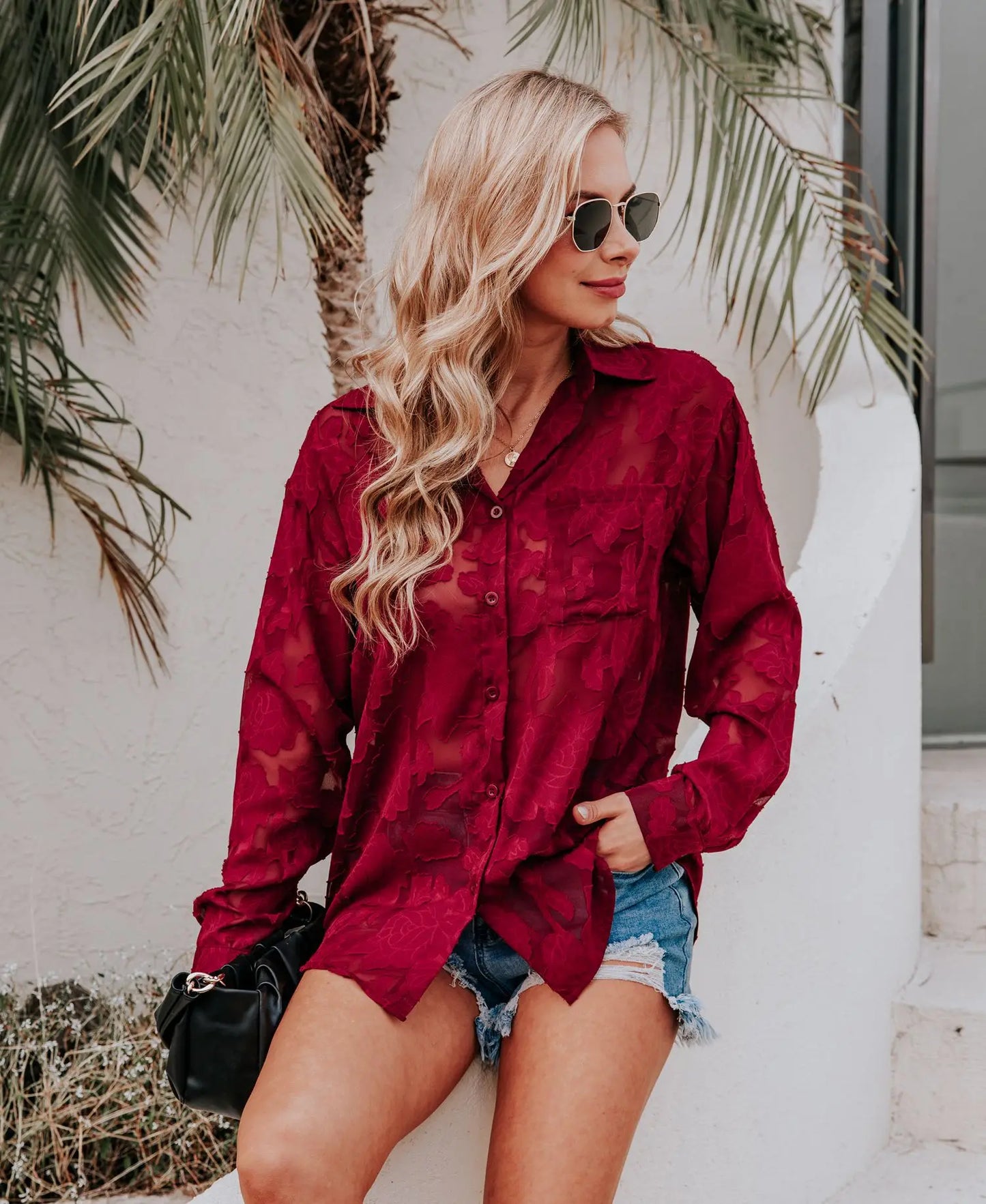 Elegant Long Sleeve Lapel Lace Blouse Office Lady Spring Summer Hollow Out Jacquard Loose Shirt Oversized Tops Luxury Chic Tunic