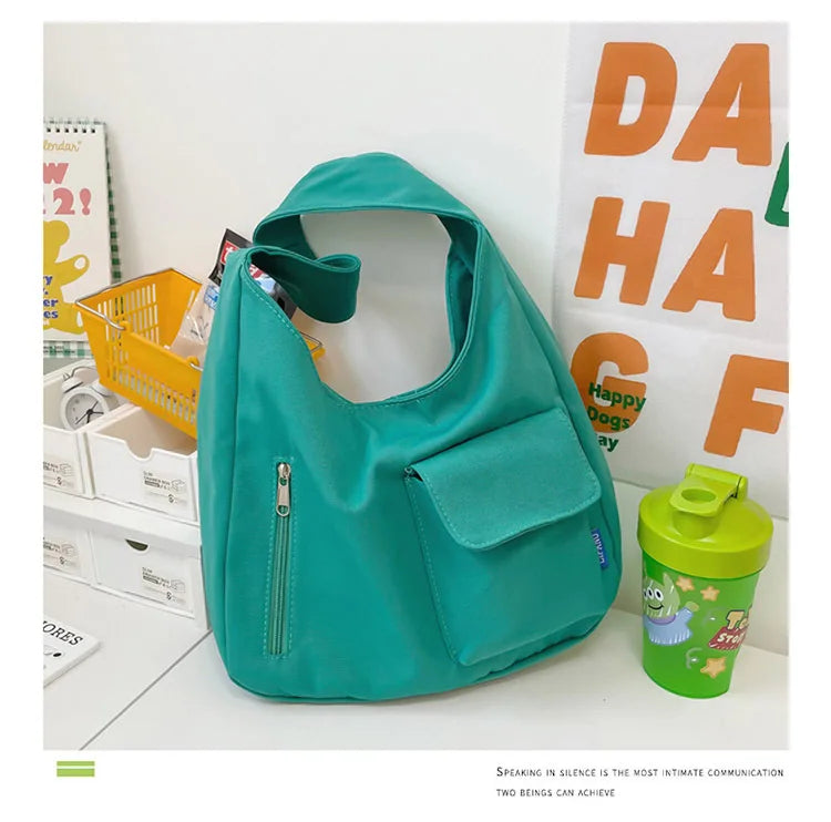 Japanese Casual Shoulder Bag Women Pure Color Large Capacity Handbags and Purses Student Book Bag Tote Bag Nylon Bag Bolso Mujer