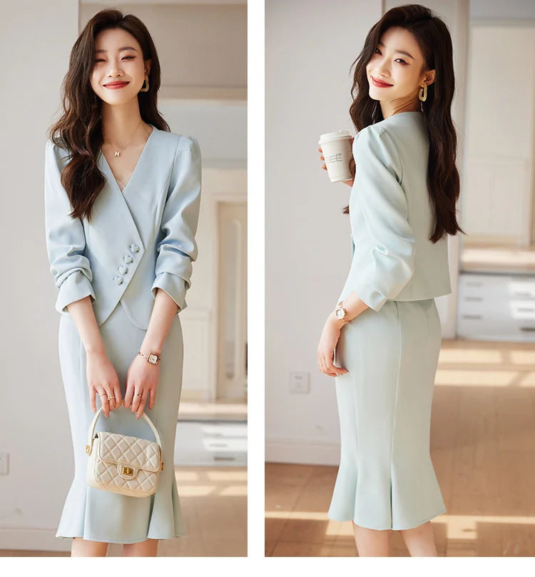 Formal Women Business Suits with Blazer Coat and Fishtail Skirt Professional Ladies Office Work Wear Uniform Clothing Sets