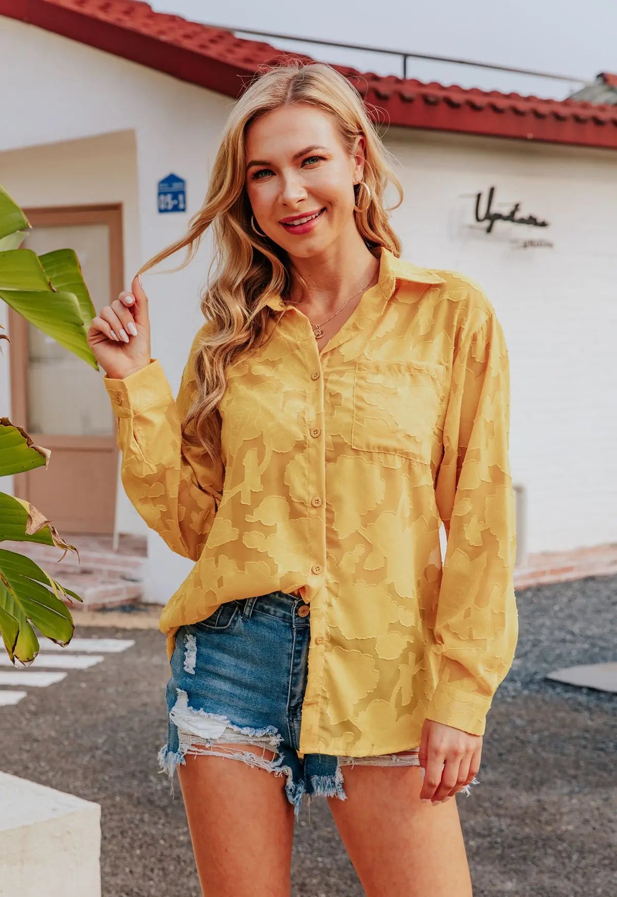 Elegant Long Sleeve Lapel Lace Blouse Office Lady Spring Summer Hollow Out Jacquard Loose Shirt Oversized Tops Luxury Chic Tunic