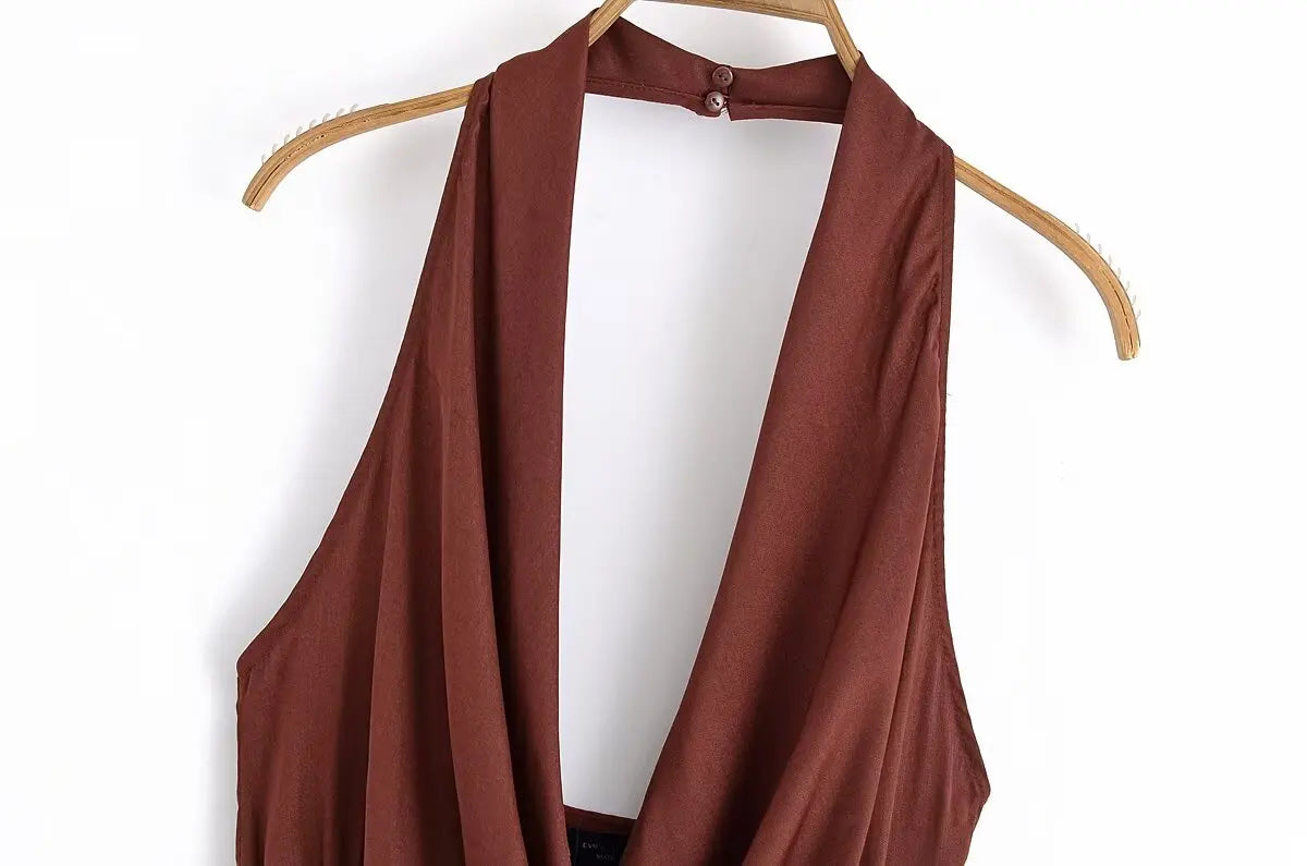 MYST&ZA2025 new summer women's clothing casual fashion comfortable slim sexy inlaid backless midi halter neck short dress